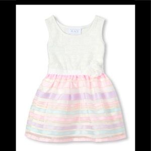 Toddler Girls Lace Striped Knit To Woven Dress